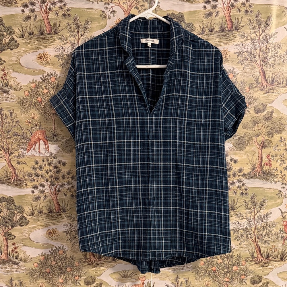 Madewell Navy plaid top